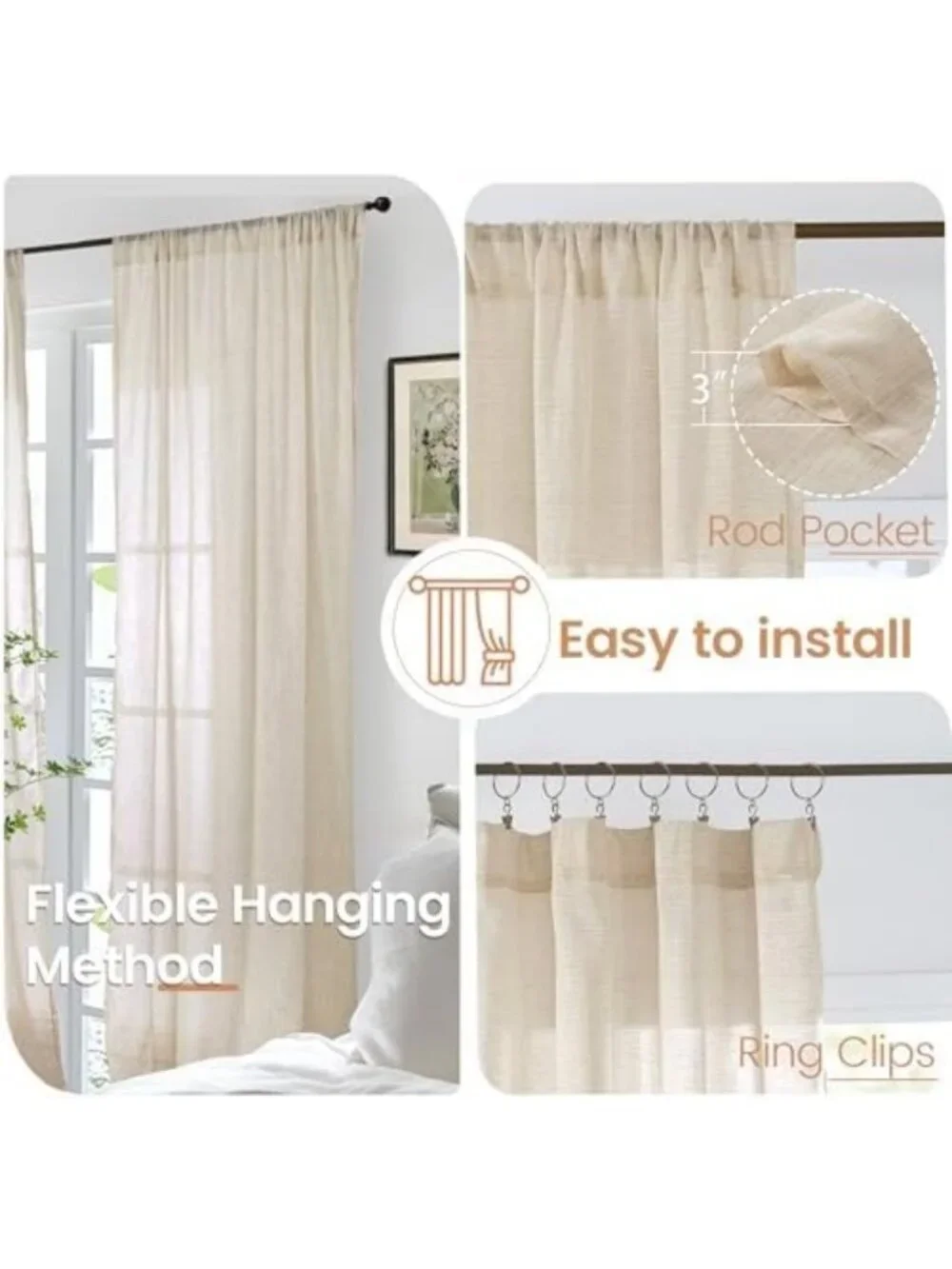 Linen Natural Short Curtains 40